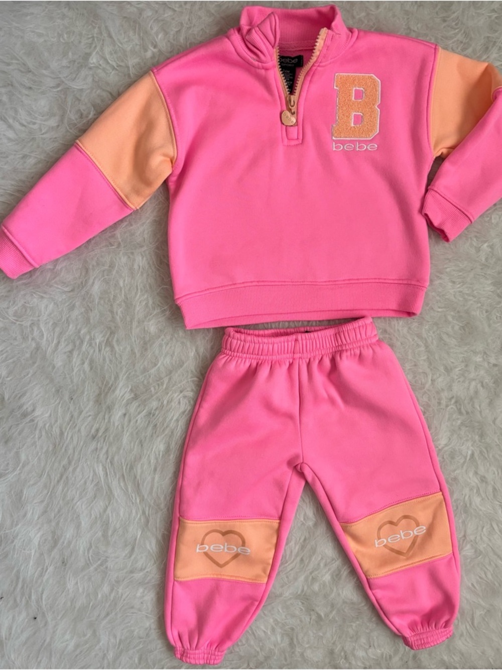 bebe Sporty Athleisure Pink & Peach Logo Sweatshirt and Joggers Set